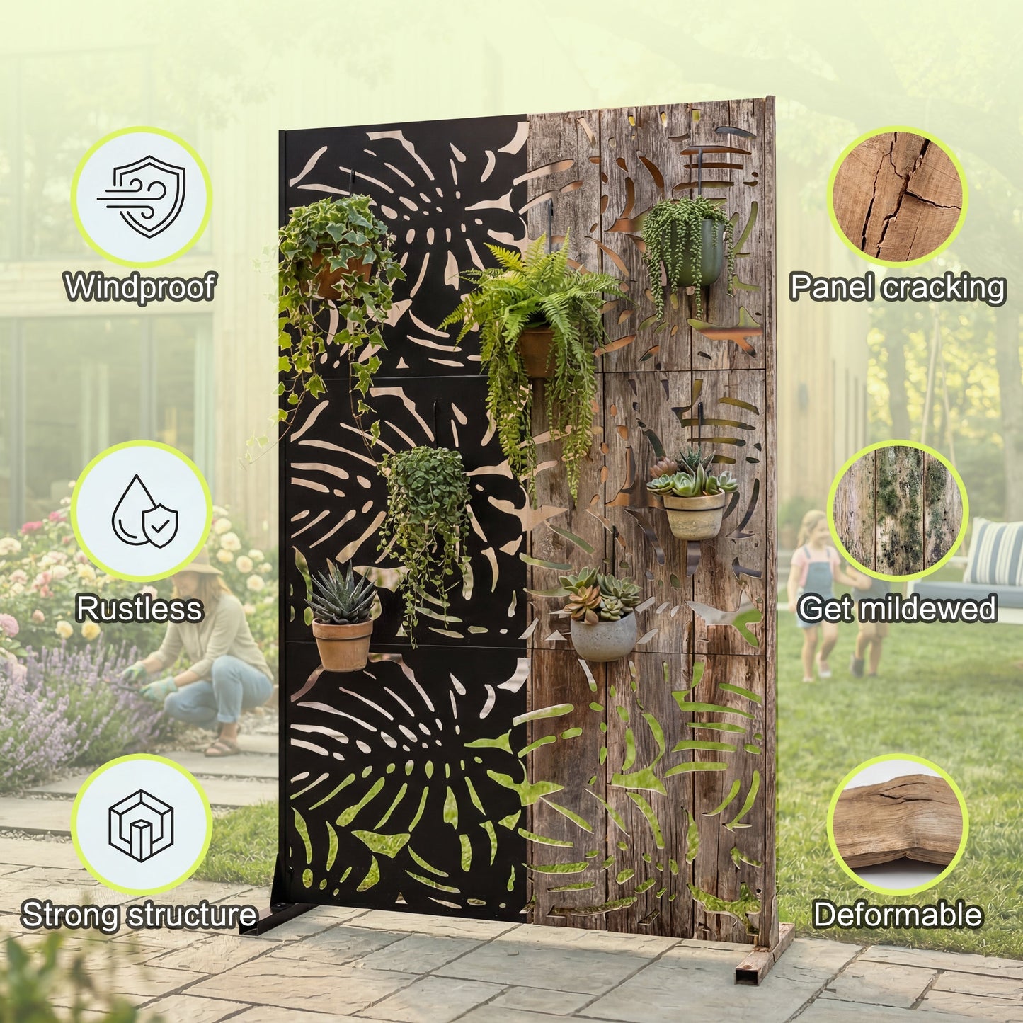 Metal Privacy Screens 3.3Ft x 6Ft Outdoor and Indoor Divider