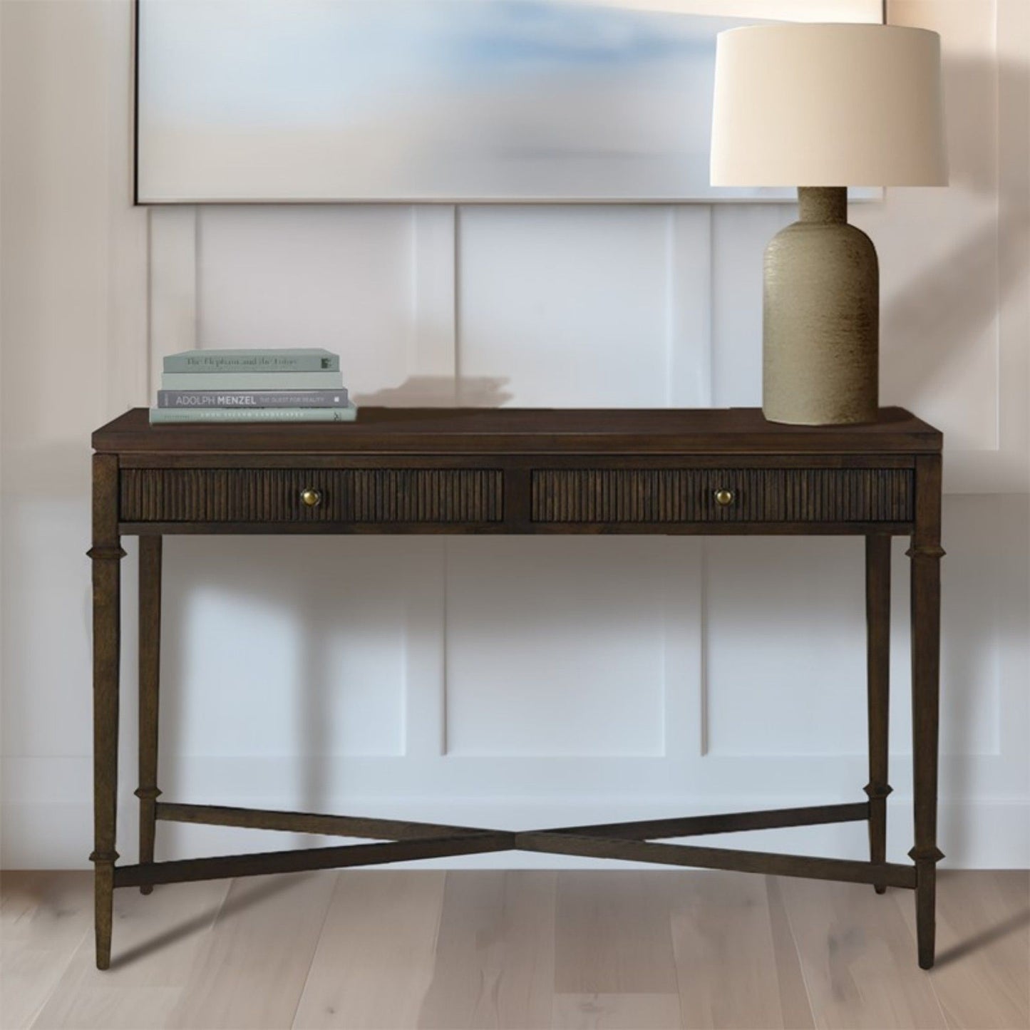 Fluted 2 Drawer Storage Console Table - Brown