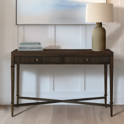 Fluted 2 Drawer Storage Console Table - Brown