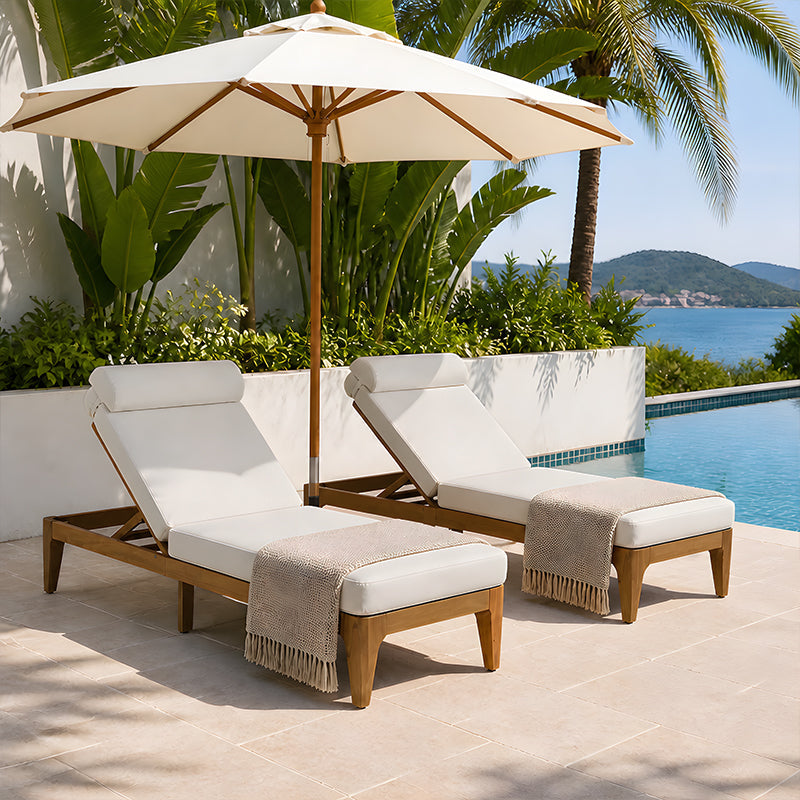 TOPMAX Acacia Wood Chaise Lounge Set of 2