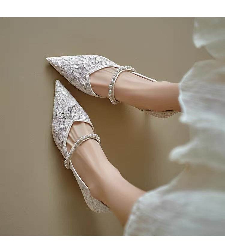 2026 New Fashion Mesh Strap Women's Mary Jane Shoes, Low Cut Pointed Toe Wedding Shoes, Thin High Heels Matching Dresses