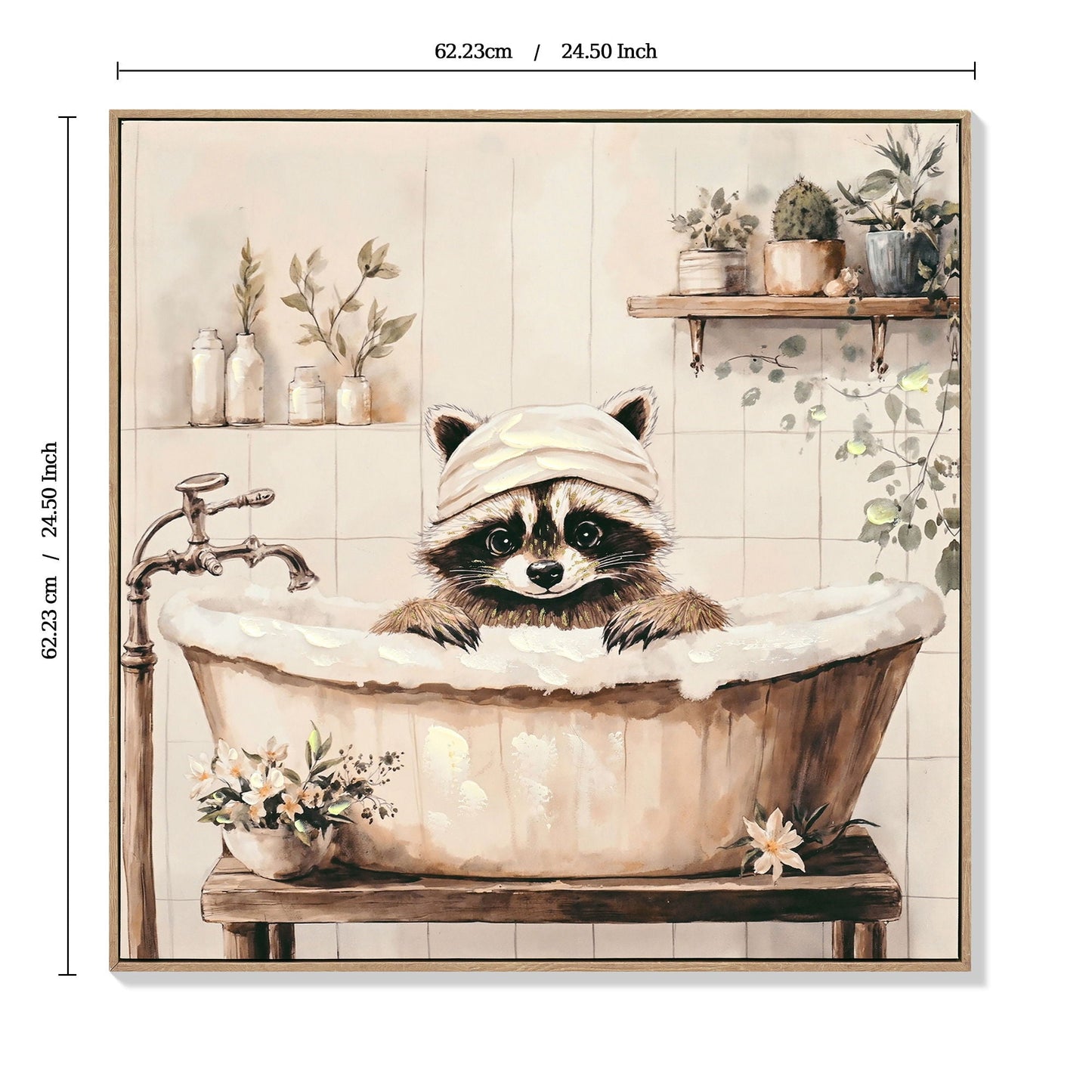 Raccoon Bathroom Canvas Wall Art, Framed - Black / Ivory