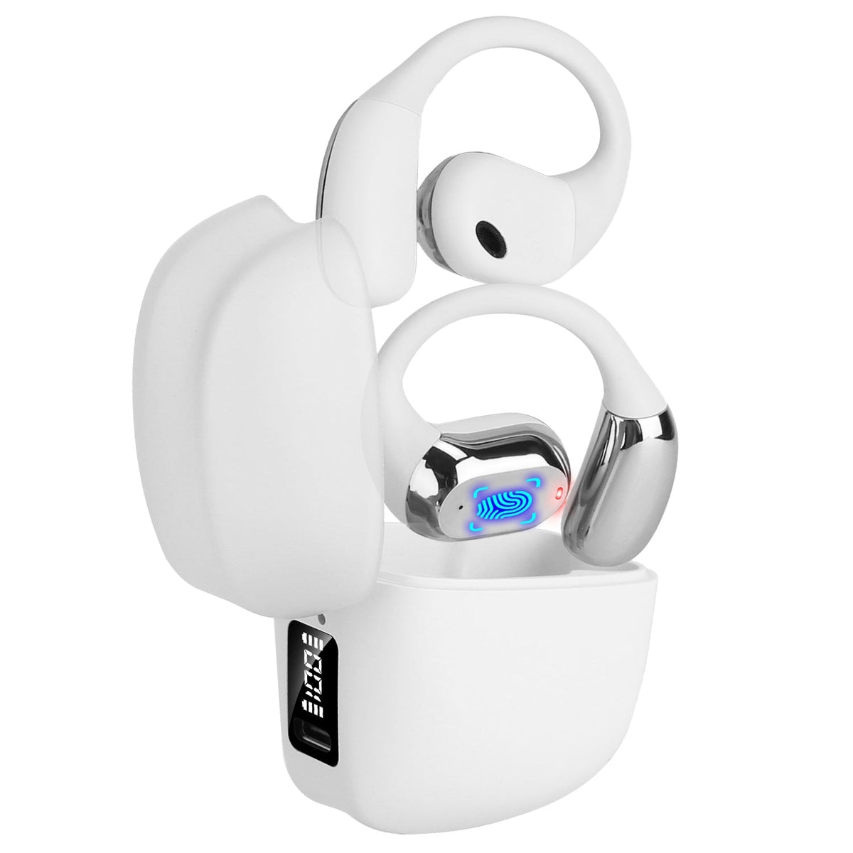 Wireless V5.4 Open Ear Earbuds with Earhook LED Display Charging Case IPX5 Waterproof 300Hrs Standby Time Touch Control Stereo Sport Headphones for Wo