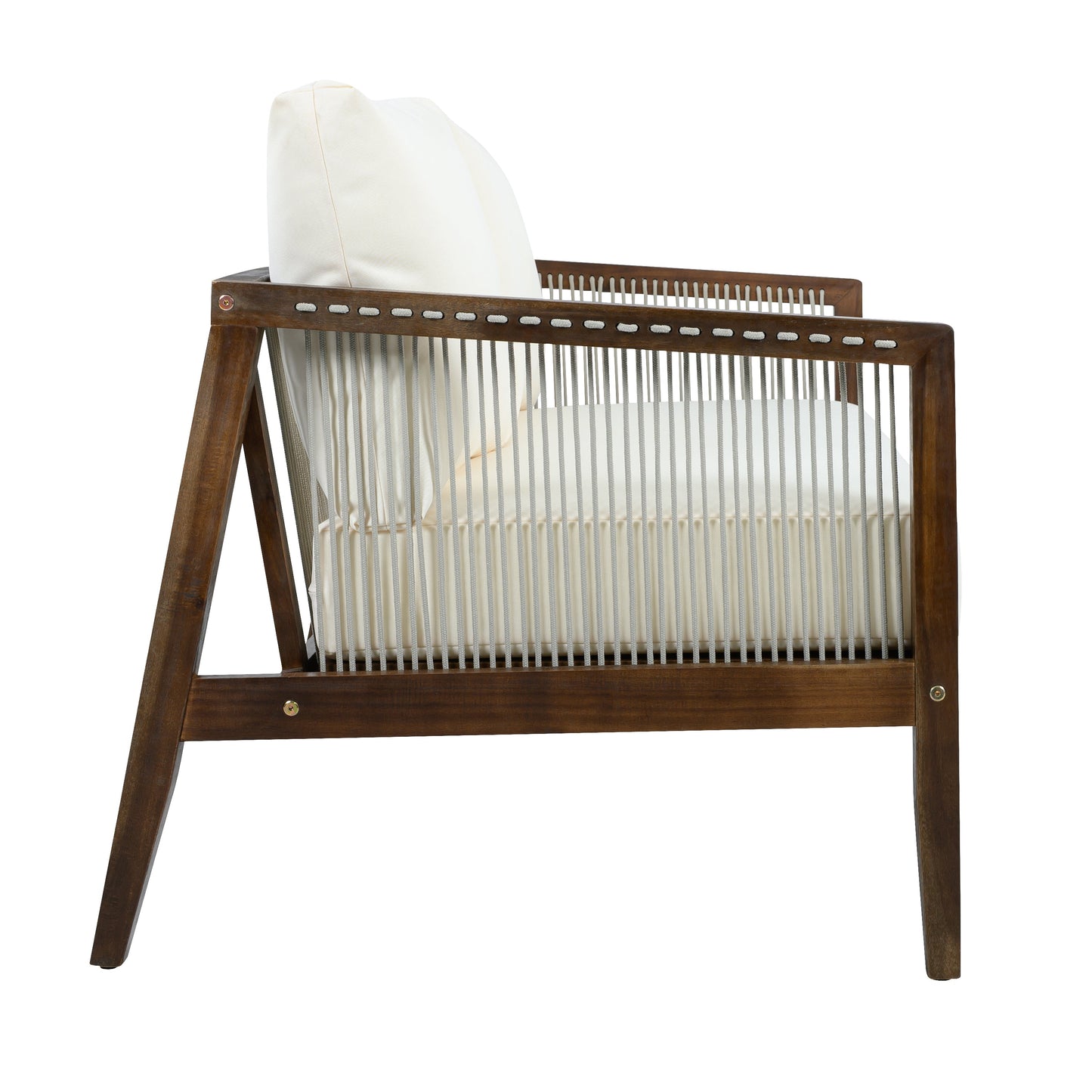 Outdoor Loveseat and Coffee Table Set, Acacia Wood Frame with Rope Detail