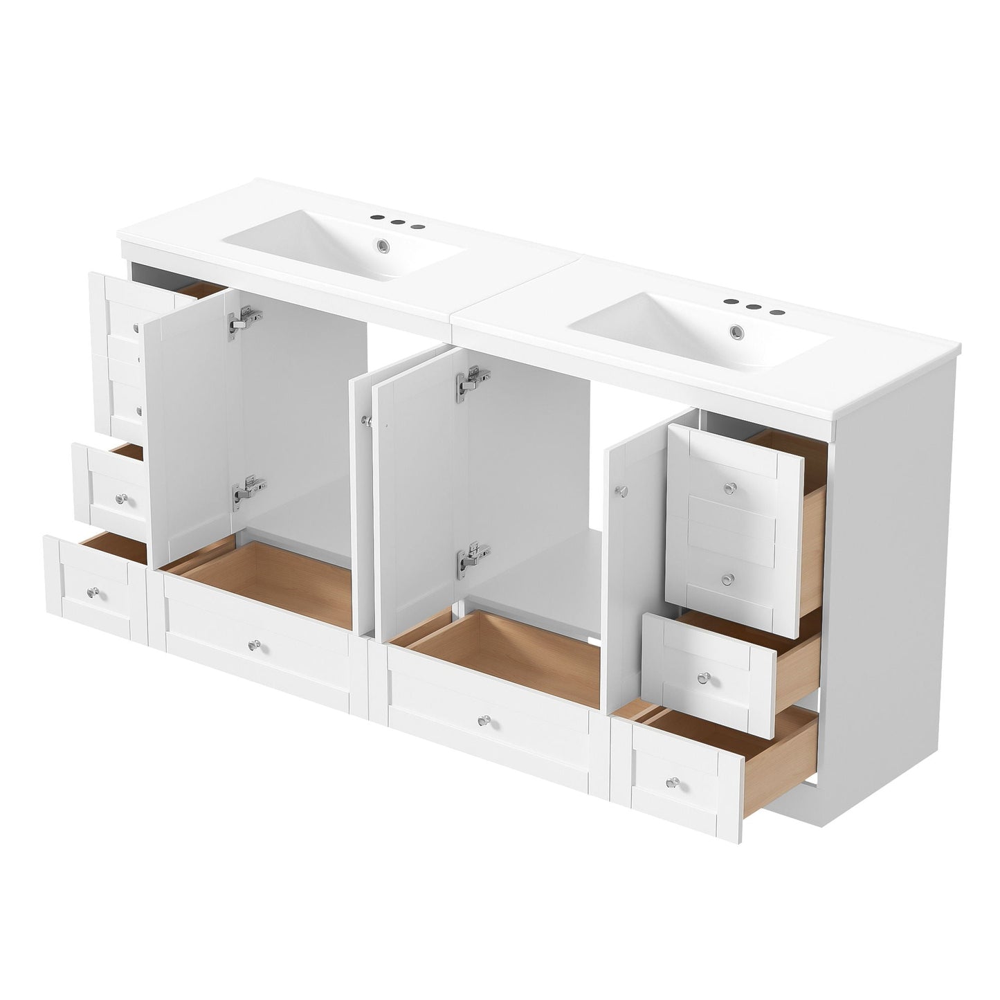 Shaker Free Standing Bathroom Vanity Cabinet & Sink, Soft Close Drawers, Soft Close Doors