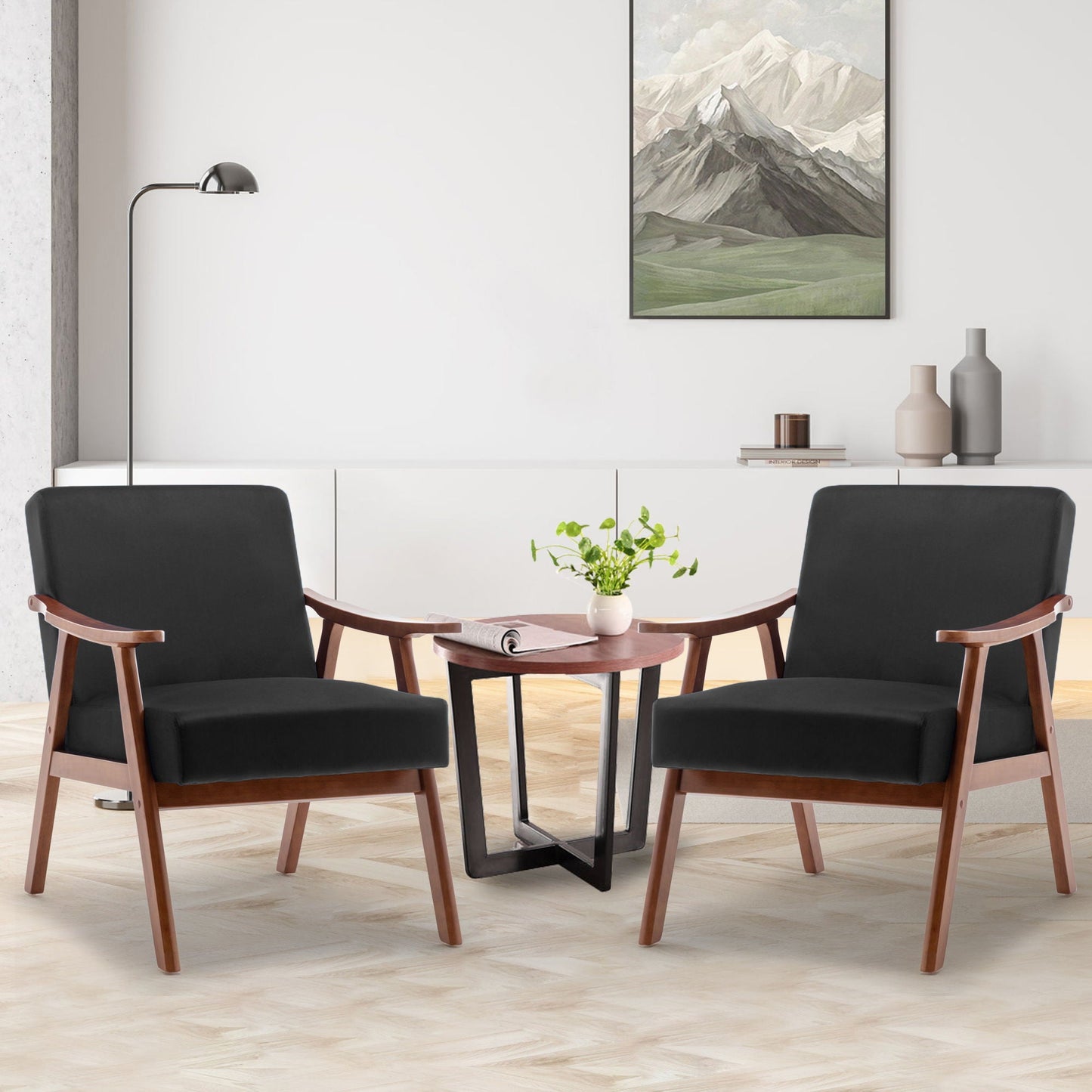 Mid Century Modern Accent Chair With Solid Wood Frame And Extra Thick Backrest