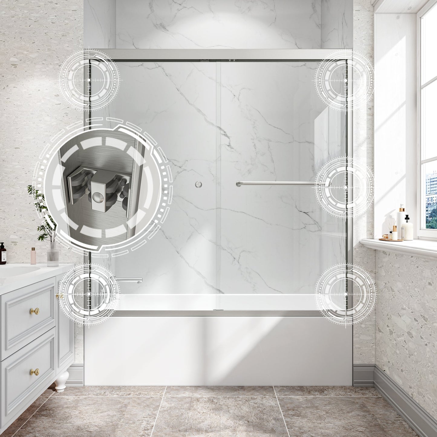 55-60" W x 60" H Brushed Nickel Double Bypass Sliding Shower Door