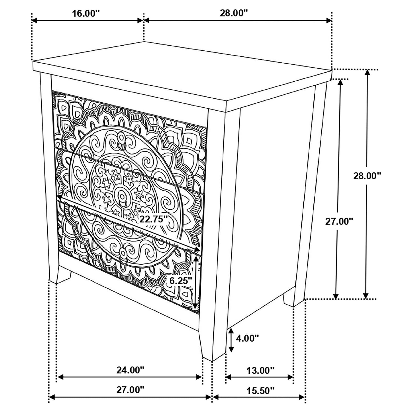 Kenzie - 3 Drawer Mandala Cabinet - White