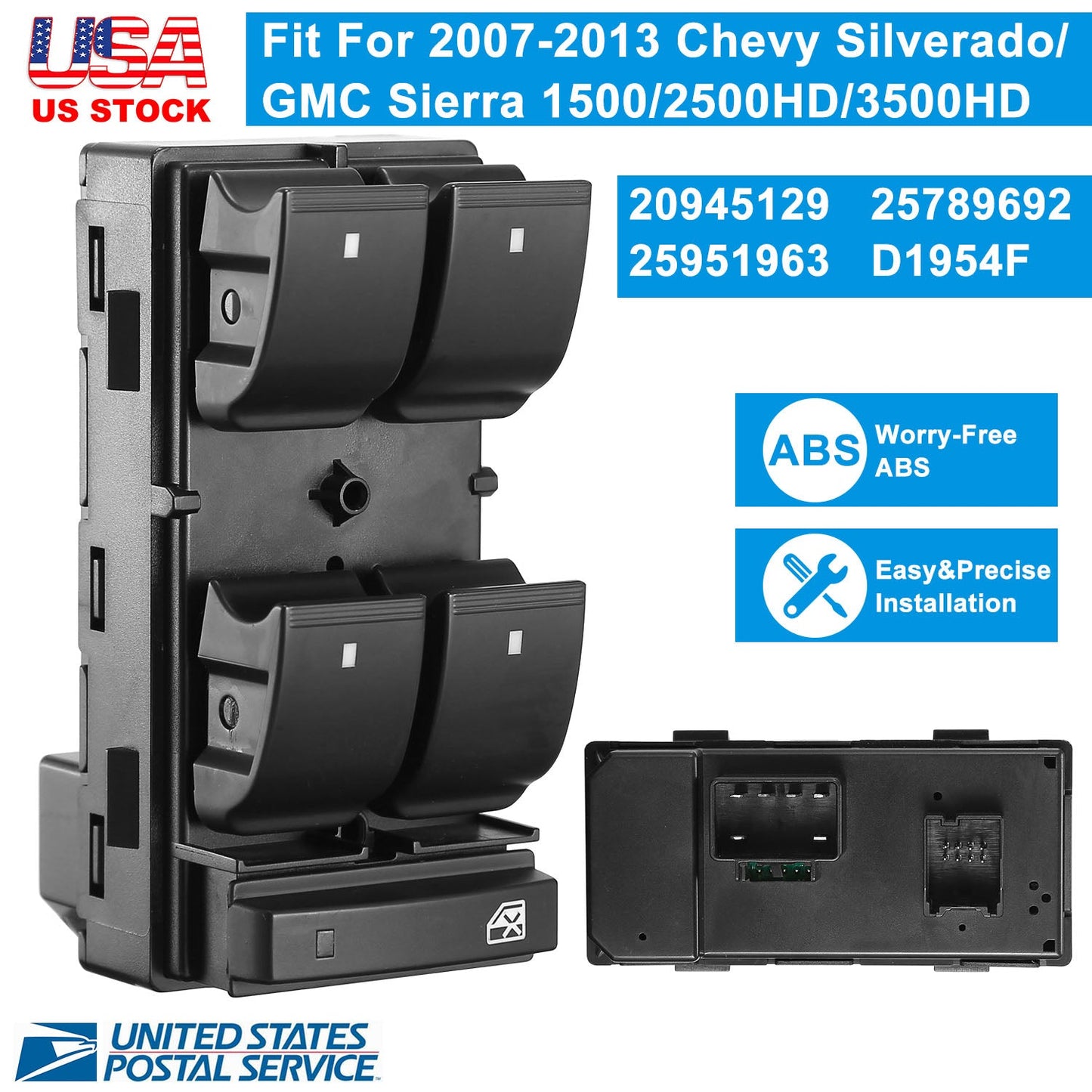 Electric Master Power Window Switch Driver Side Fit for 2007-2013 Chevy Silverado GMC Sierra 1500 2500HD 3500HD 20945129 25789692