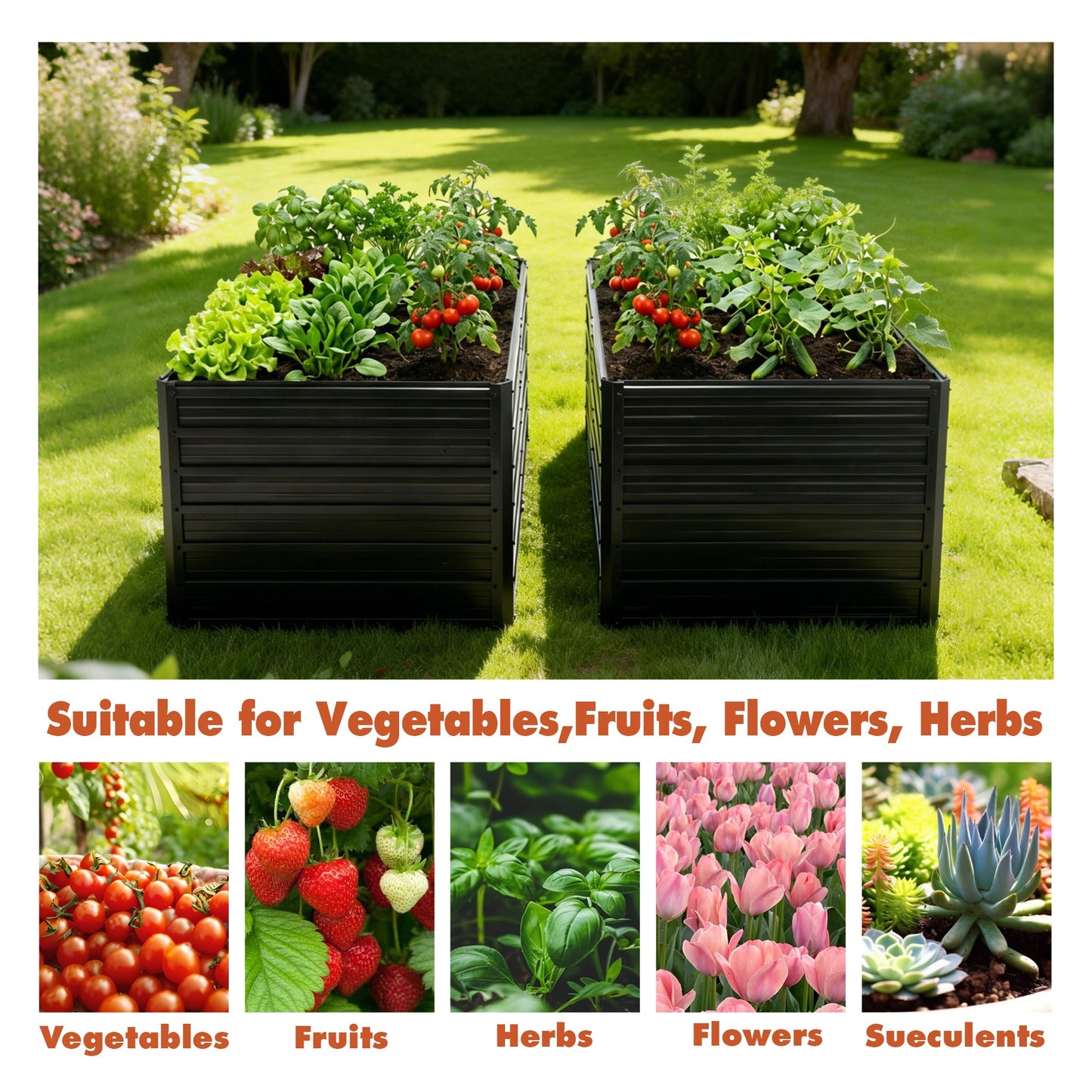 2 Pack Metal Raised Garden Bed Kit Outdoor - 8x4x2 FT Galvanized Planter Boxes Set