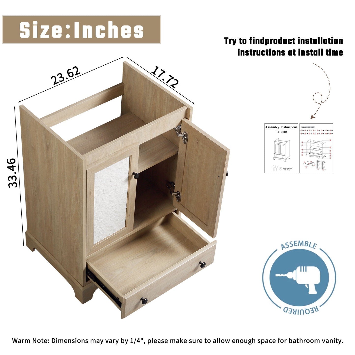 Bathroom Vanity With Basin, 1 Drawer Free Standing Storage - Brown
