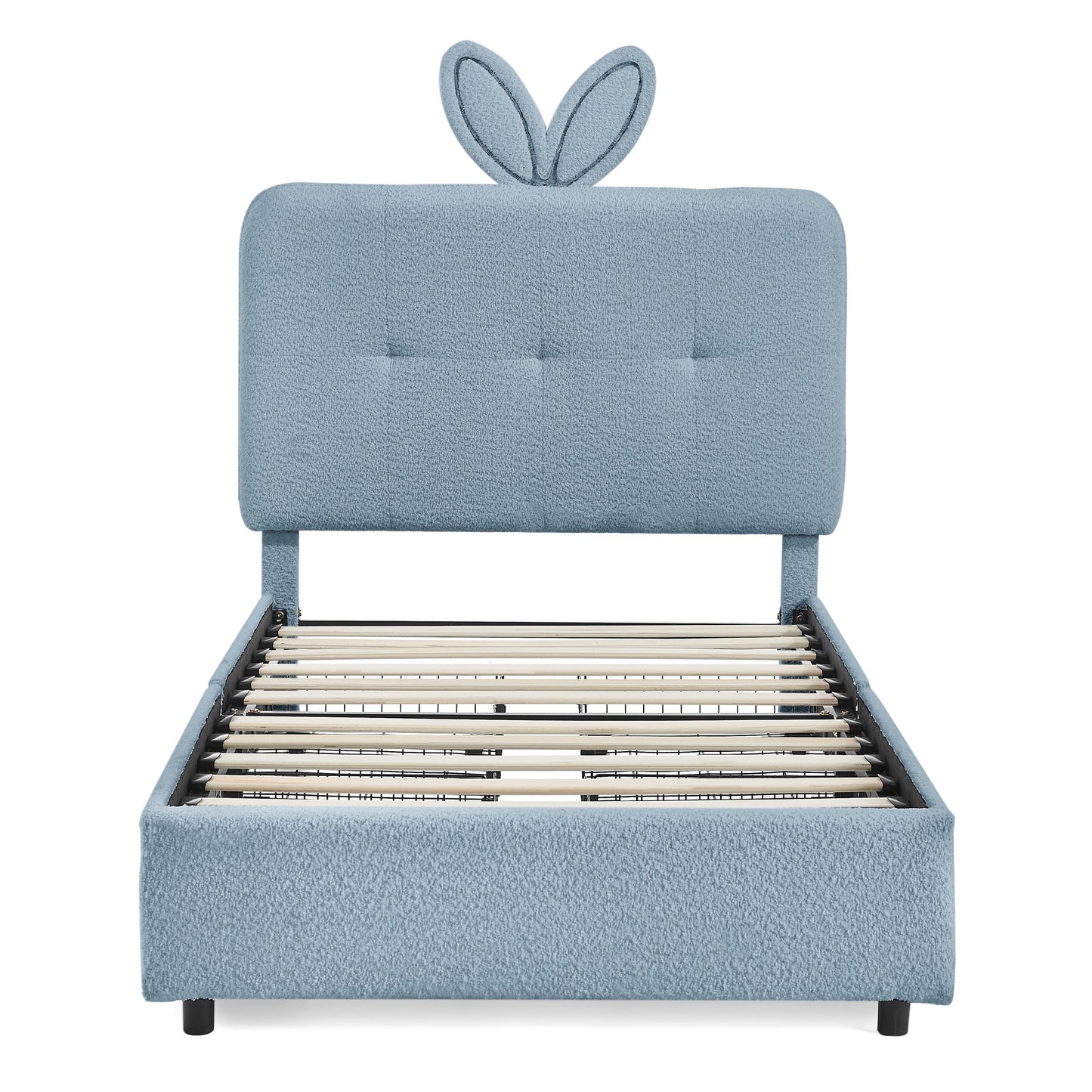 Twin Size Kids Upholstered Bed with Oversized Rabbit Ear Headboard