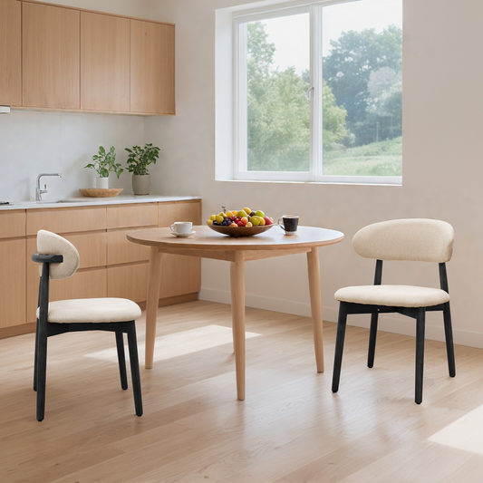 Beige Cotton-Linen Fabric Upholstered Dining Chair