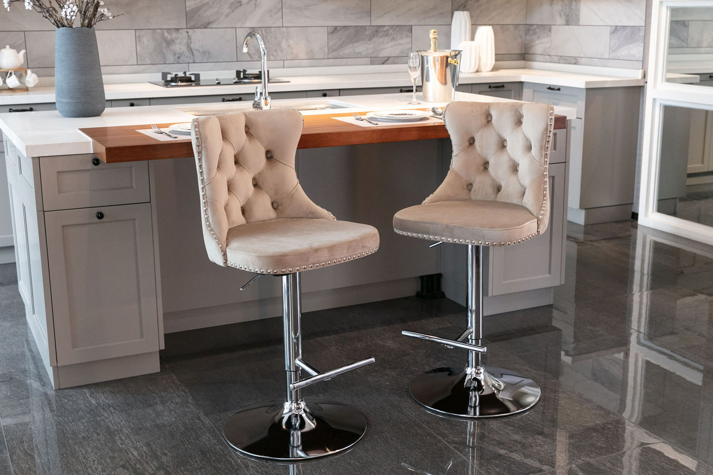 Swivel Adjustable Height Barstools Set of 2