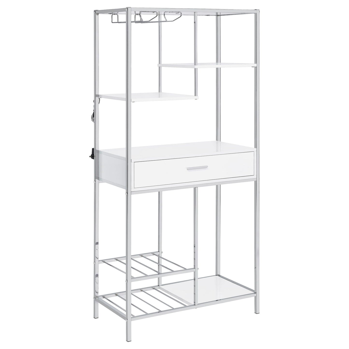 Draper - 5 Shelf LED Wine Cabinet With Pull Out Drawer - Gloss White