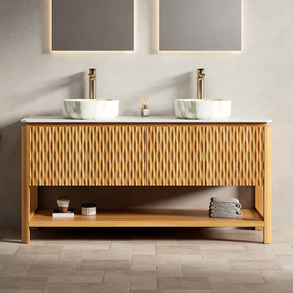 SHARMA 60" Bathroom Vanity & Sinks - Freestanding Plywood Storage Cabinet