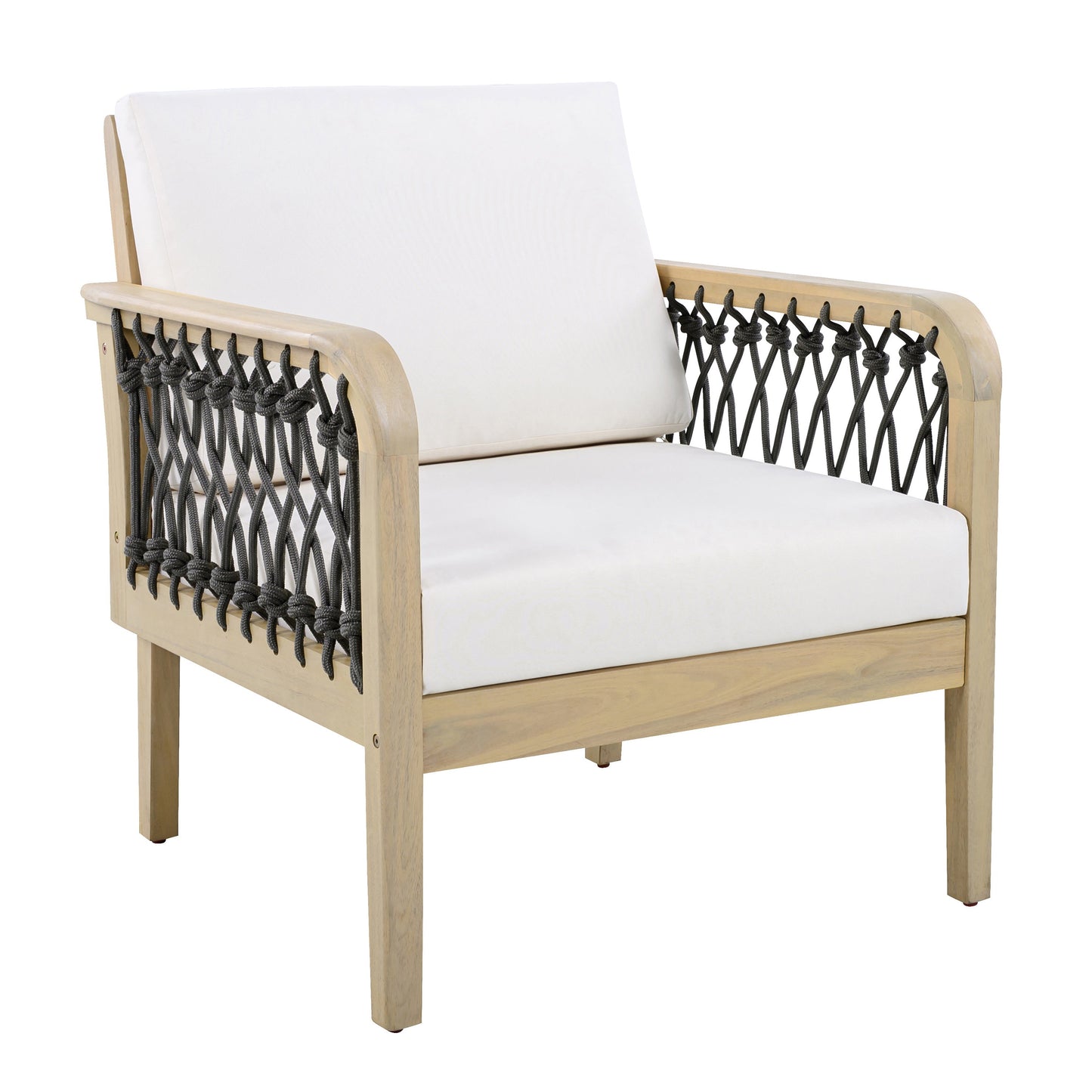 Outdoor Acacia Wood Club Chair with Handwoven Rope (Set of 2)