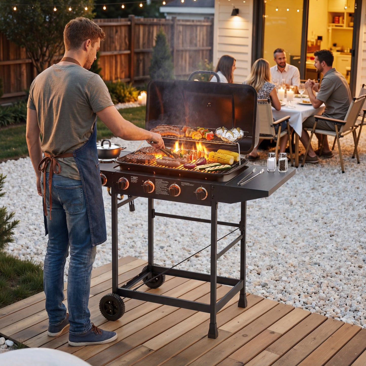 4 Burner Propane Gas BBQ Grill with Side Burner