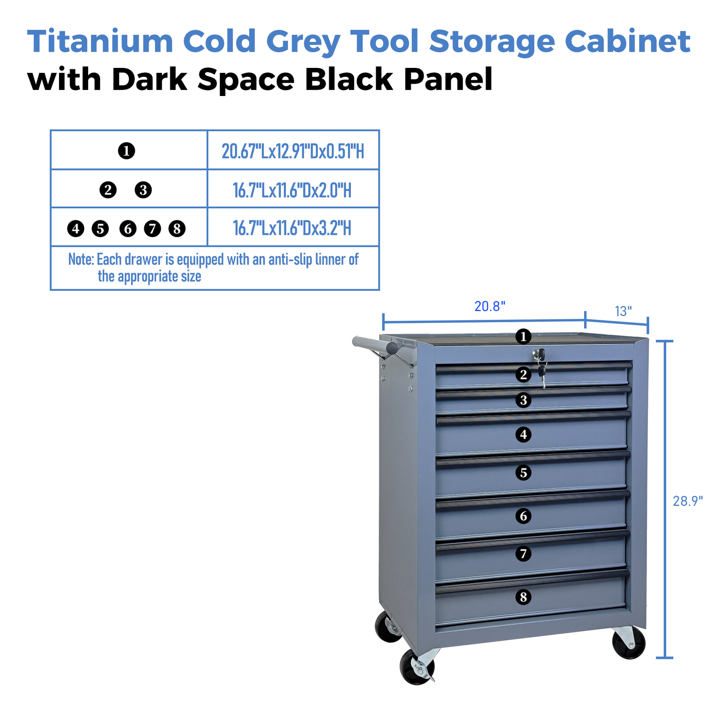 Rolling Metal Tool Chest with 7 Drawers, 20" Steel Cabinet