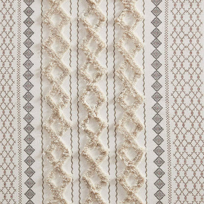 Cotton Printed Curtain Panel with Chenille Stripe and Lining Ivory 50x95