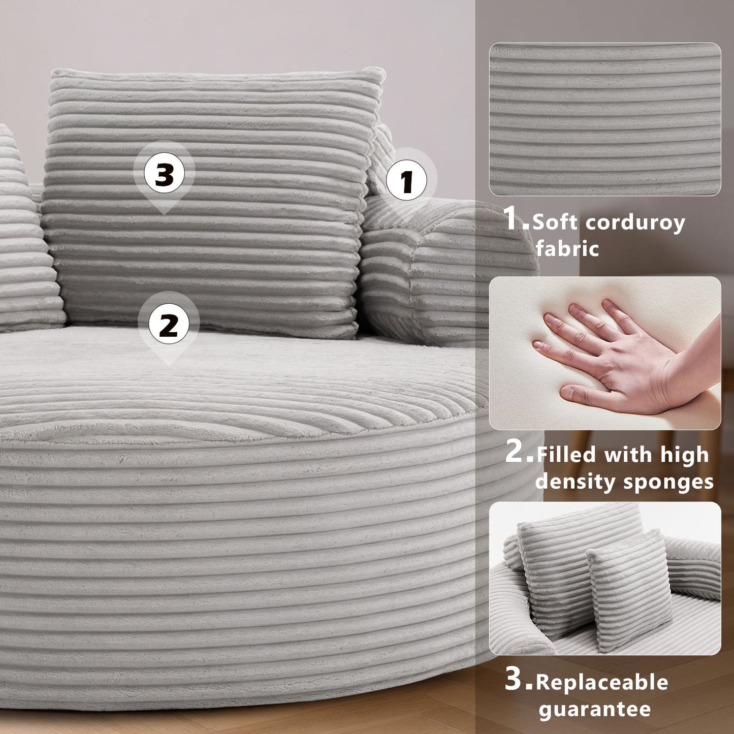 Round Sofa Bed With 3 Pillows For Living Room
