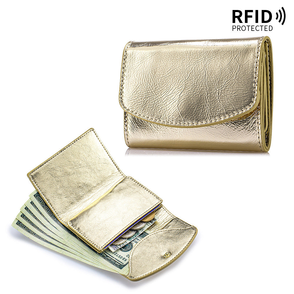 Japanese-style Short Wallet For Women Made From Top-layer Cowhide With A Premium Feel