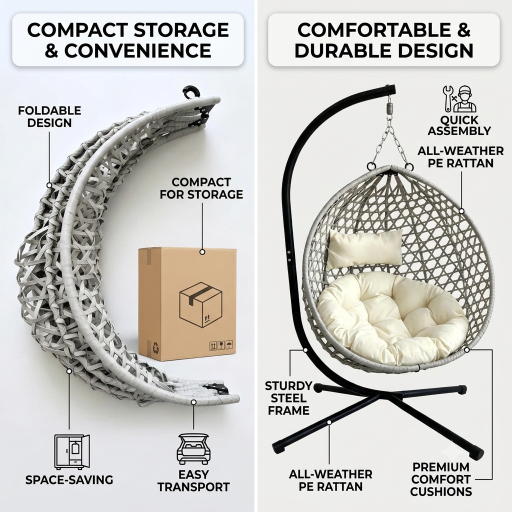 Foldable Hanging Egg Chair with Stand