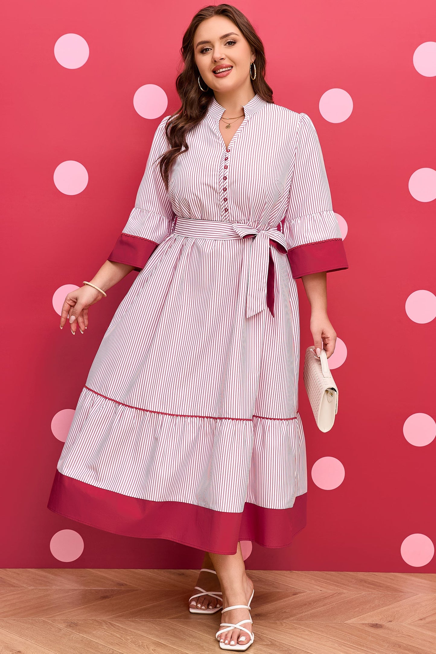 Charlee Hem Pinstriped Midi PLUS Dress