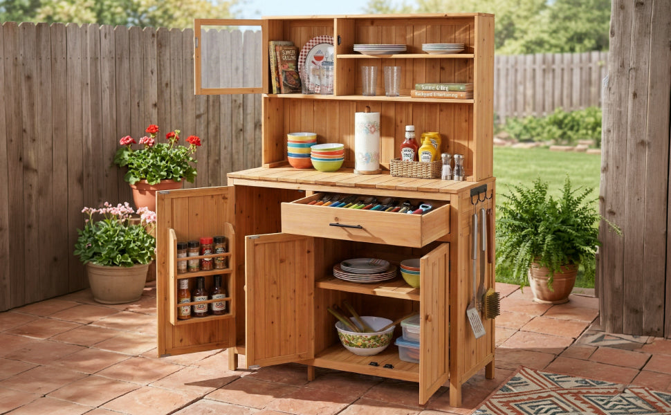 TOPAMX Potting Bench with Hutch, Solid Fir Wood Garden Workstation
