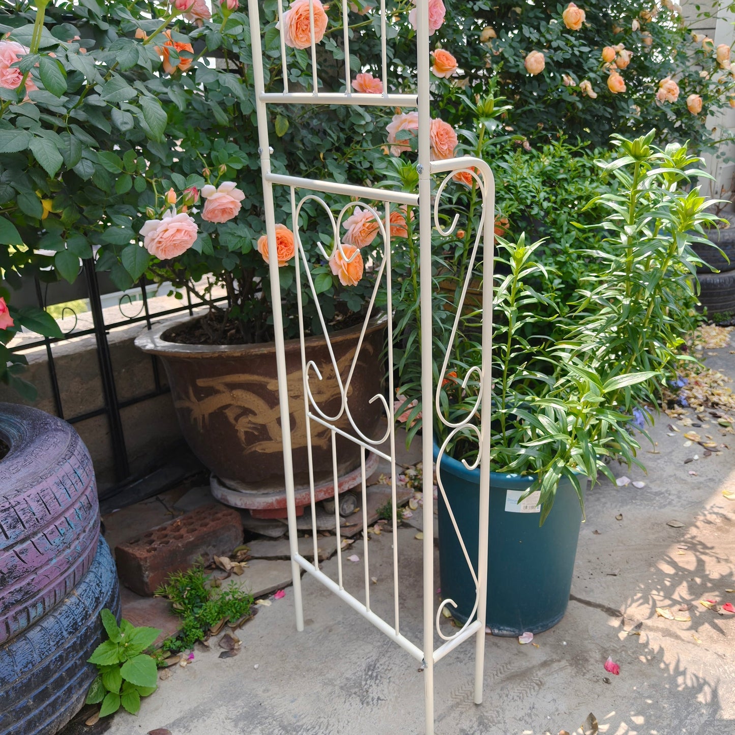 Metal Garden Arch W55'' x H94.5'' - Cream White Outdoor Arbor