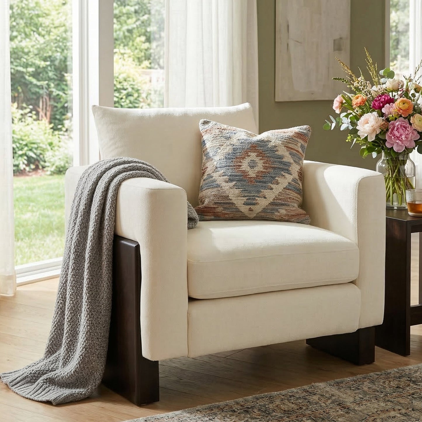 Modern Accent Chair Stylish Club Chair Armchair with Rubberwood Legs for Living Room, Bedroom, or Office