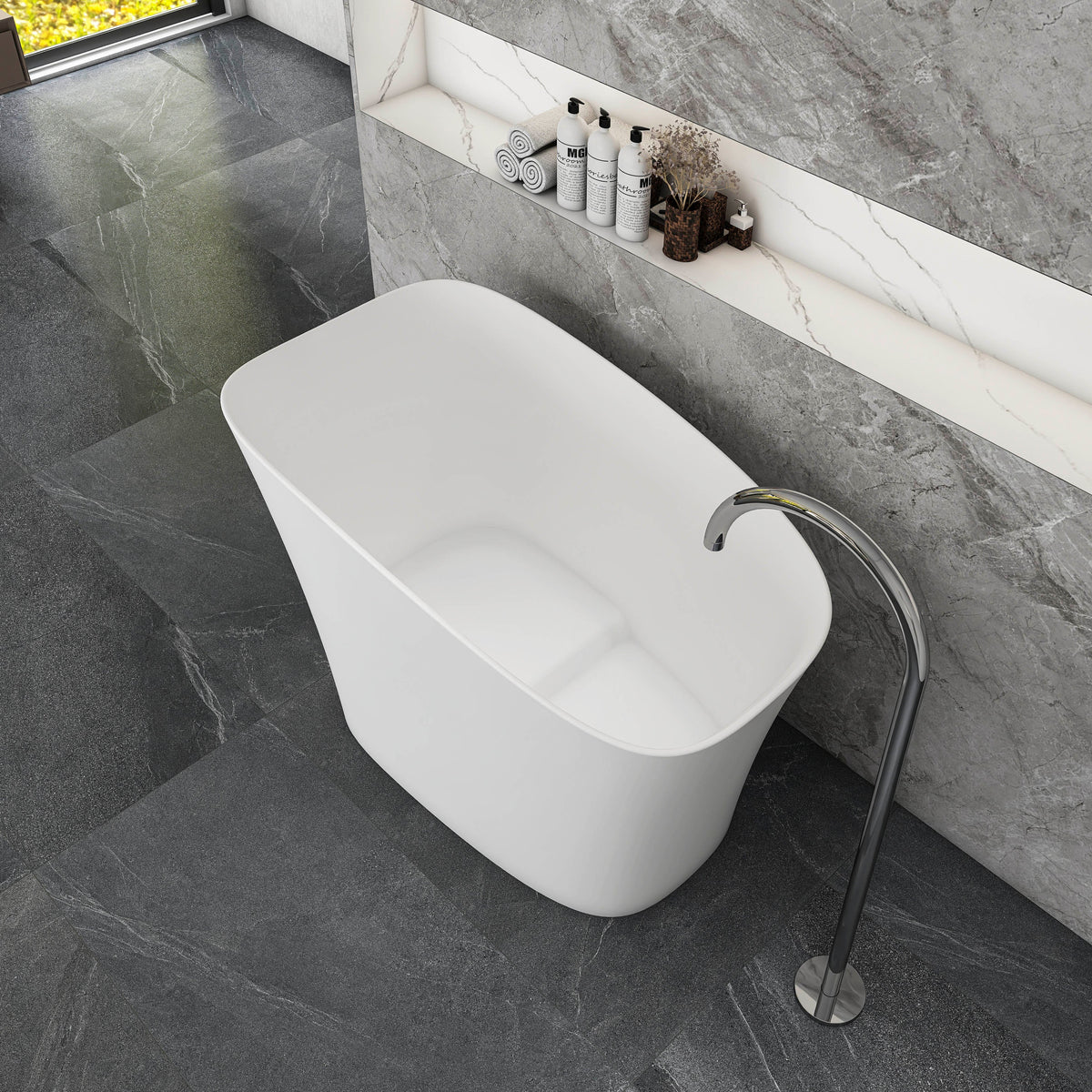 51-Inch Freestanding Solid Surface Deep Soaking Bathroom Bathtub with Seat