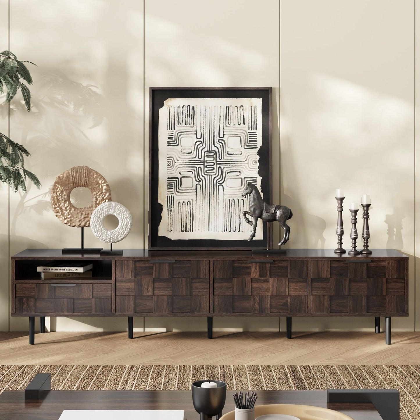 78" TV Stand With Storage Cabinets For Living Room - Walnut