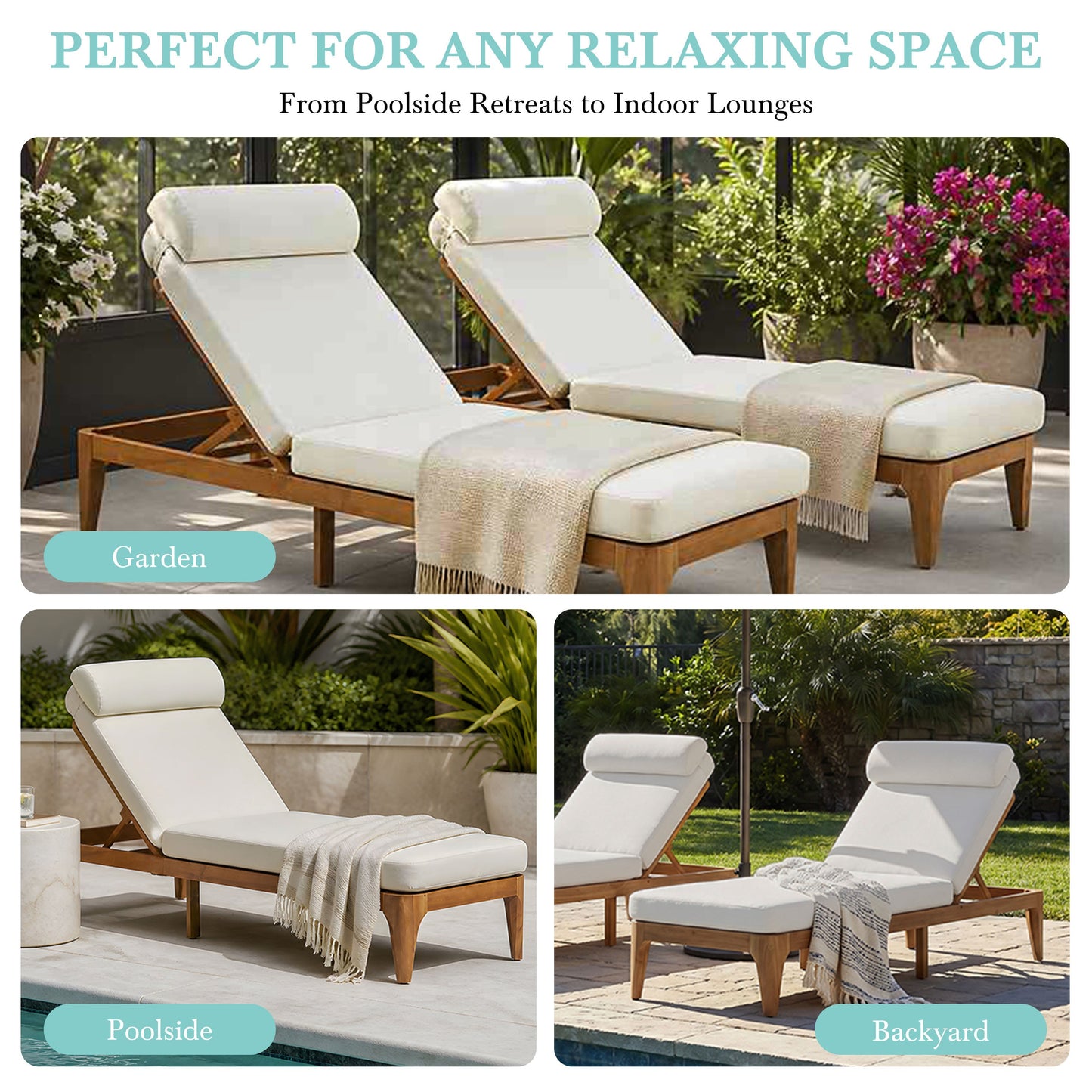 TOPMAX Acacia Wood Chaise Lounge Set of 2