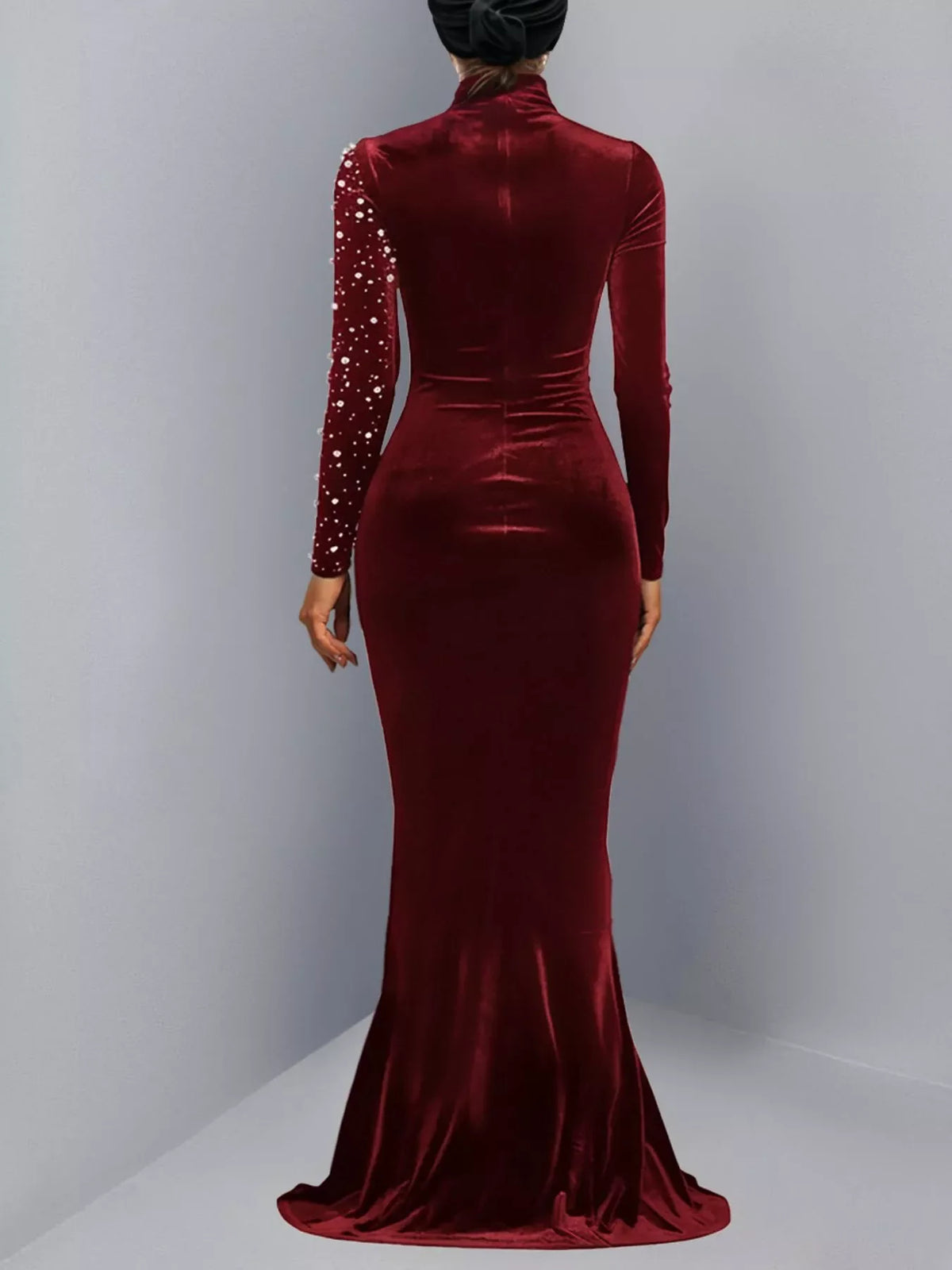 Rhinestone Embellished Velvet Mermaid Evening Maxi Dress