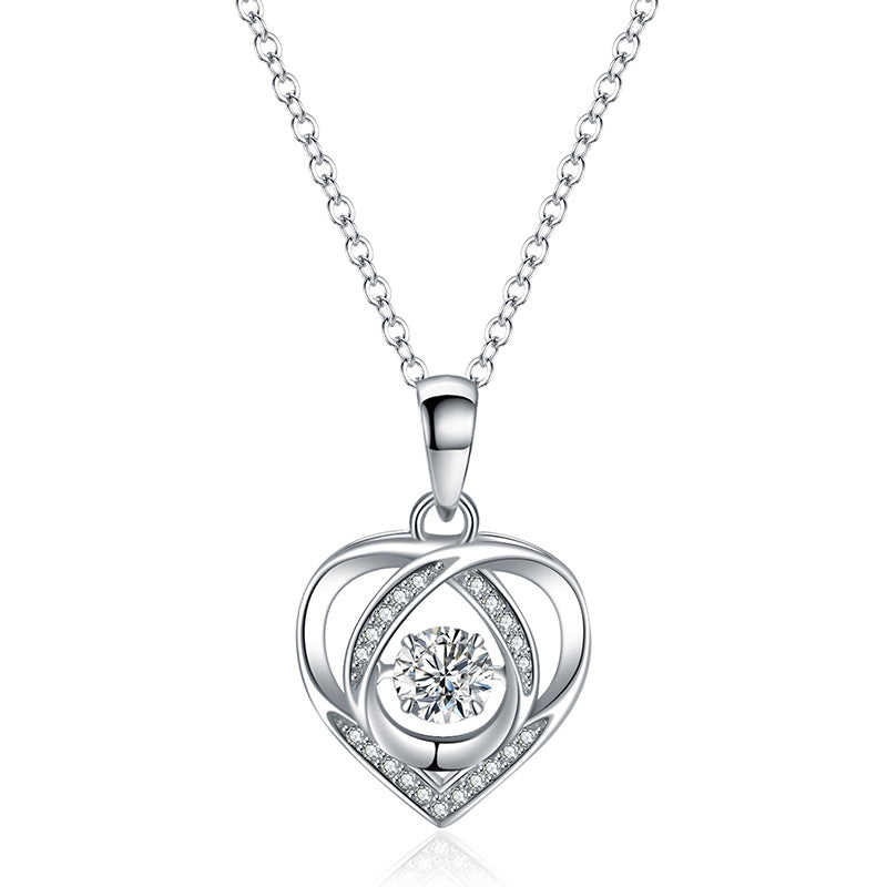 Dainty Heart Pendant Collarbone Chain For Women, Hollow Blue Zircon Long Sweater Necklace, Elegant Minimal Fashion Jewelry