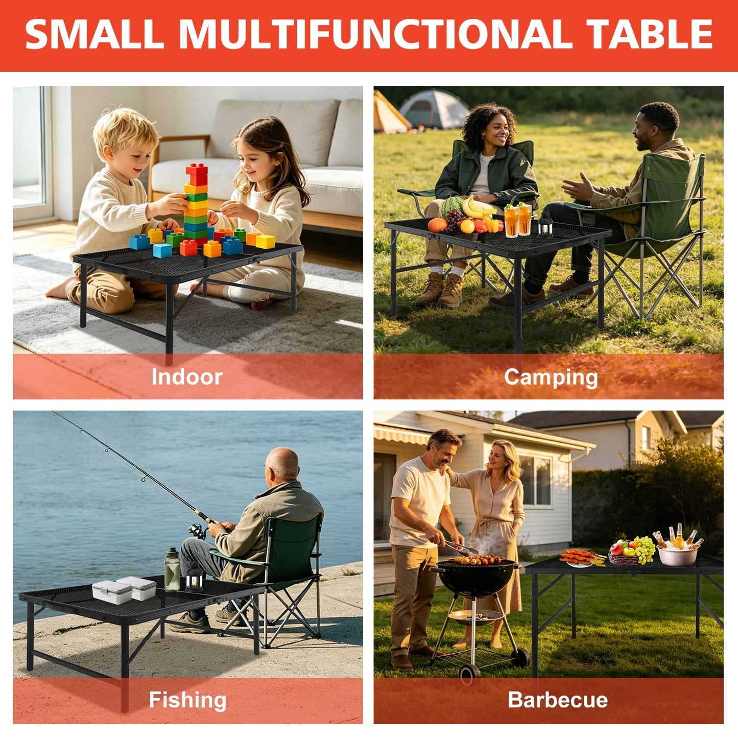3FT Camping Table with Mesh Desktop, Lightweight & Portable Small Folding Grill Table