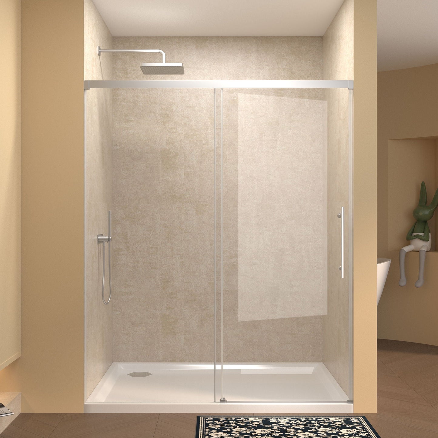 Frameless Single Sliding Shower Door With Handle