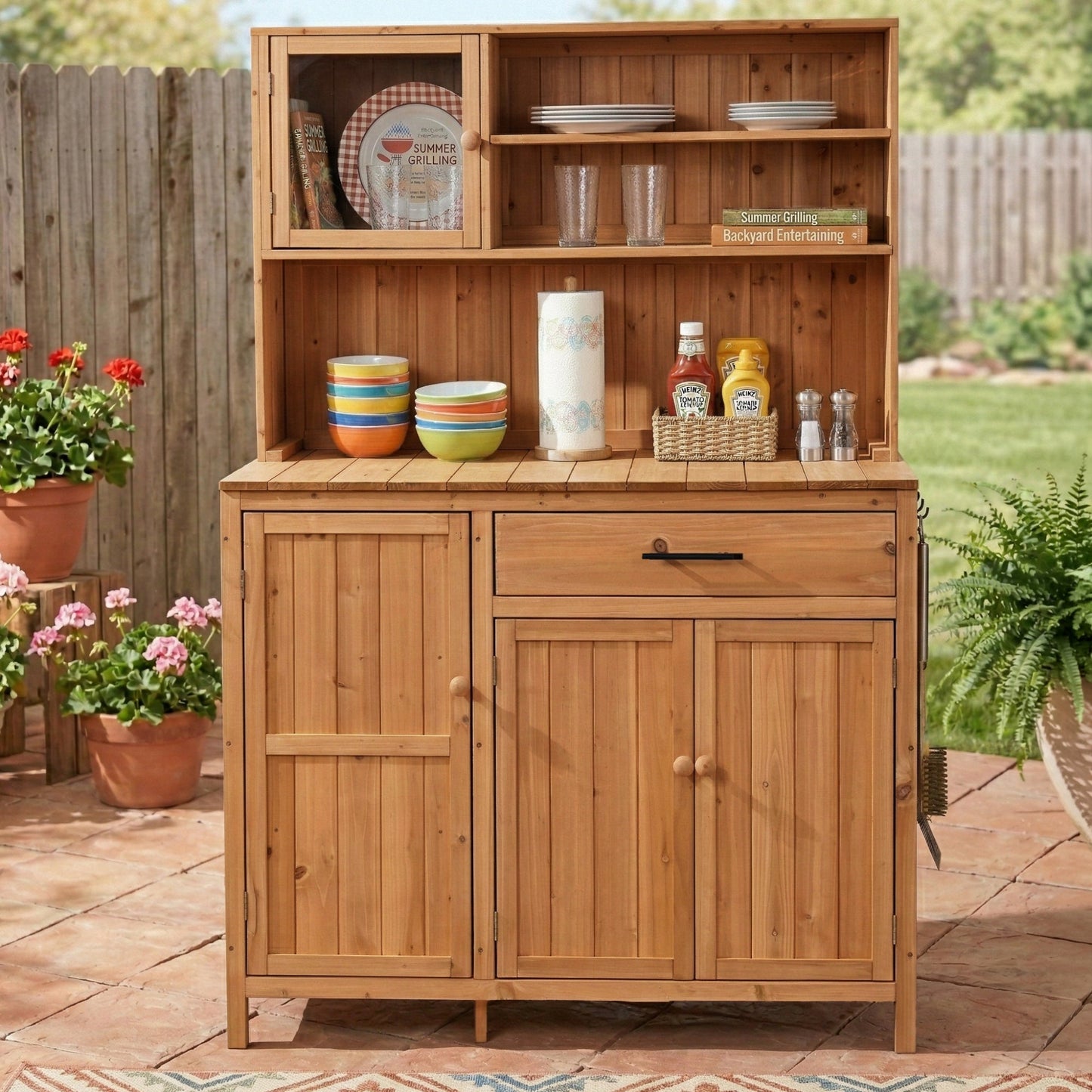 TOPAMX Potting Bench with Hutch, Solid Fir Wood Garden Workstation