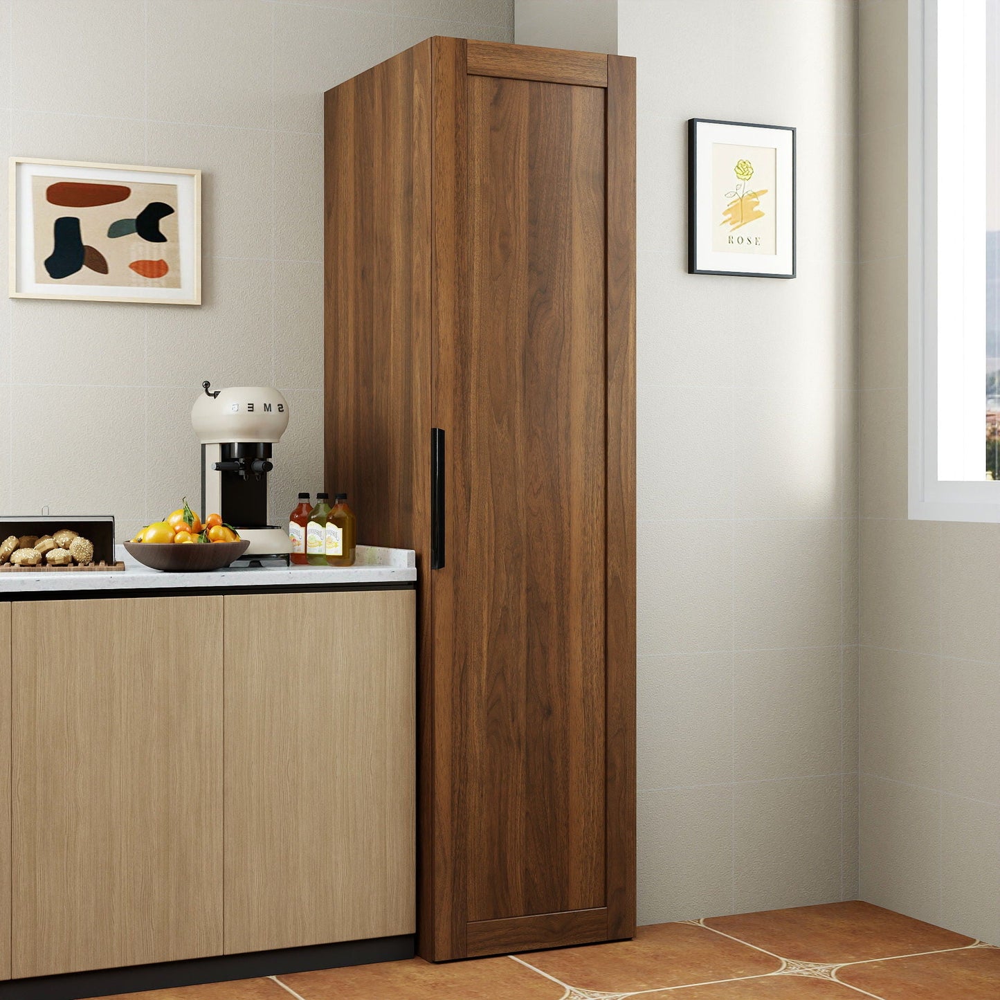 Freestanding Buffet Cupboards Sideboard With Doors & Shelves, Kitchen Pantry Storage Cabinet - Walnut