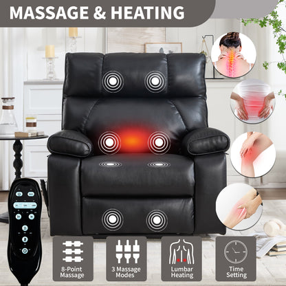 Black Leatheraire Heat Massage Recliner