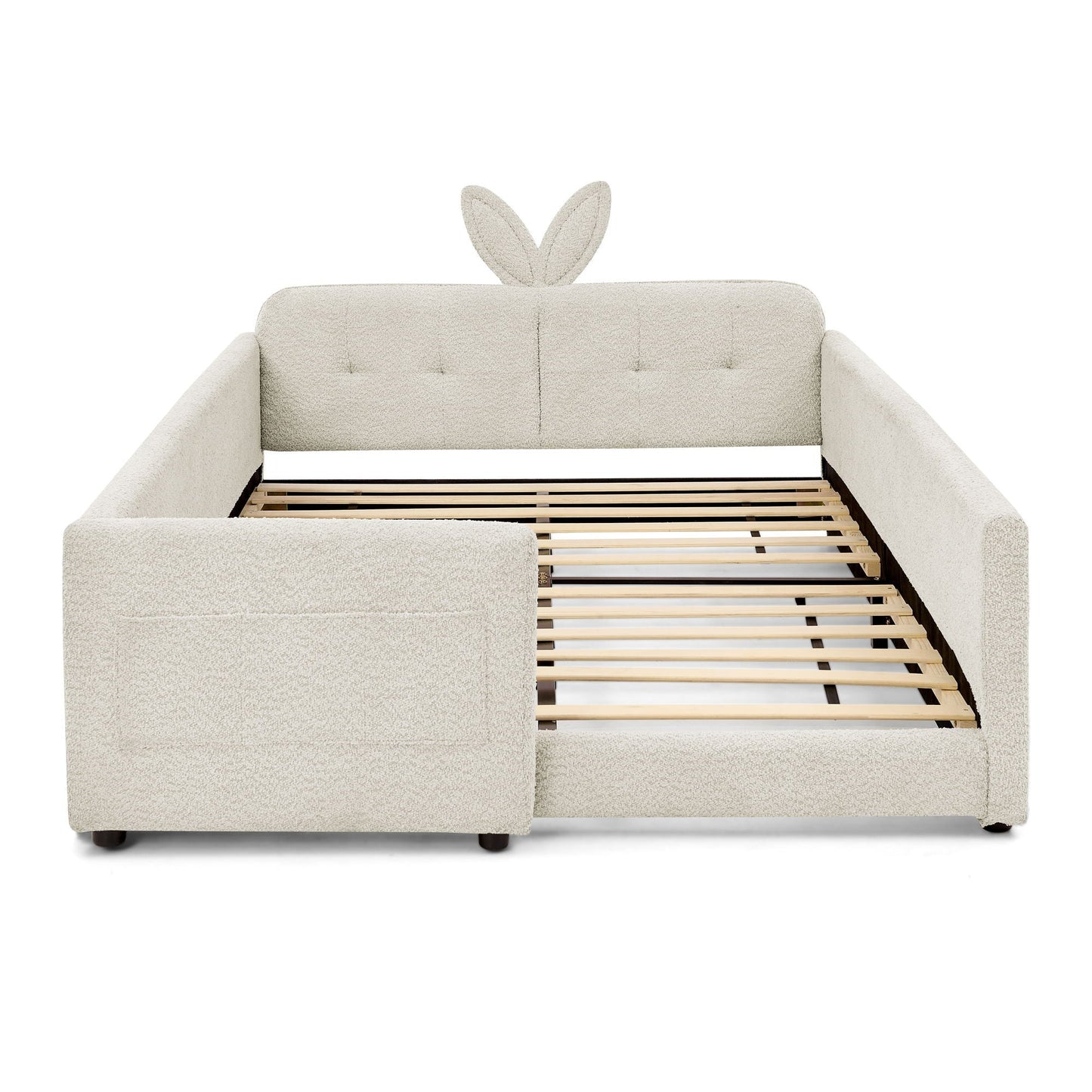 Cute Rabbit Ear Upholstered Platform Bed Frame With Safety Rail