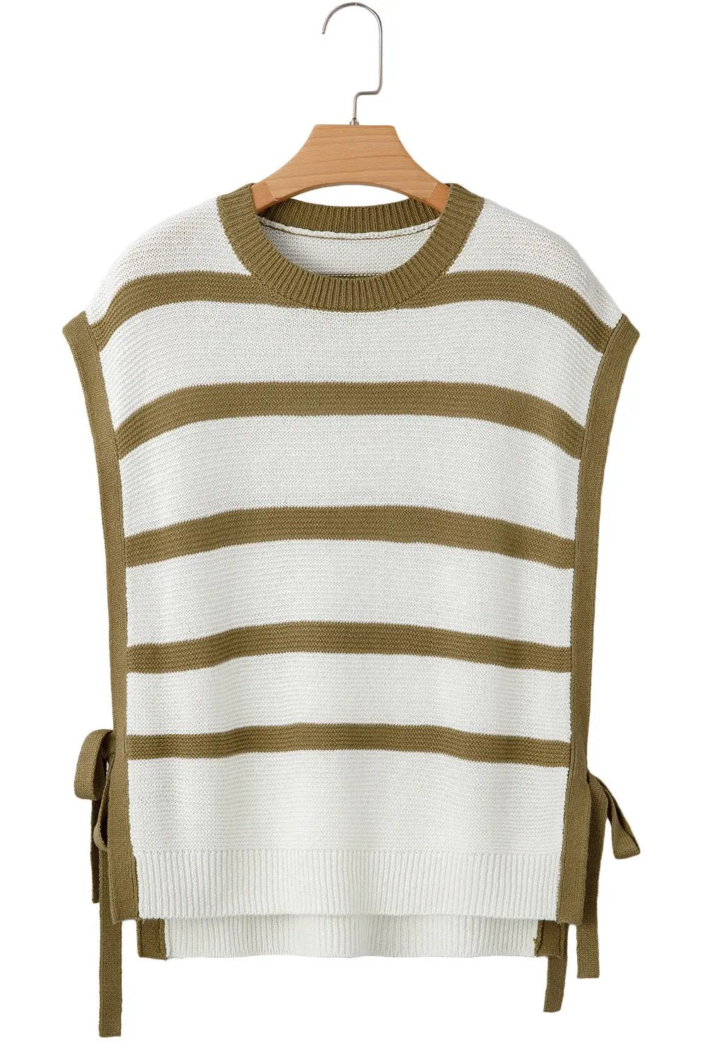Sweaters Love Salve Khaki Stripe Sweater Women's Daily Knit Top Open Side Casual