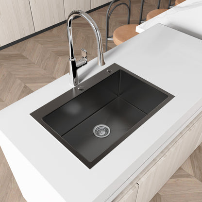 Stainless Steel Kitchen Sink, 27″x19″ Single Bowl, Overmount Handmade Sink