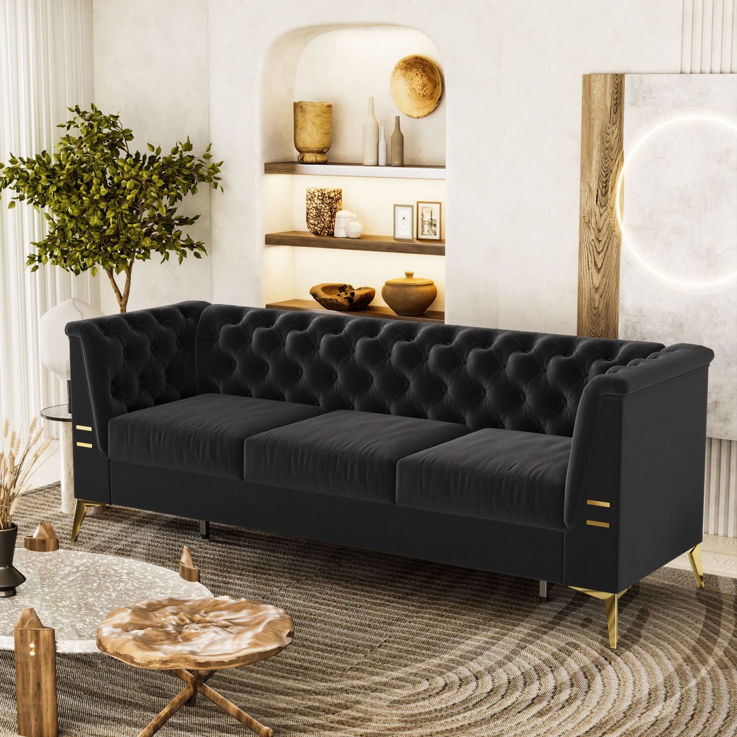 Luxurious Sofa With Legs, Modern Chesterfield Design, Tufted Upholstery, 3 Seat Couch For Living Room And Office