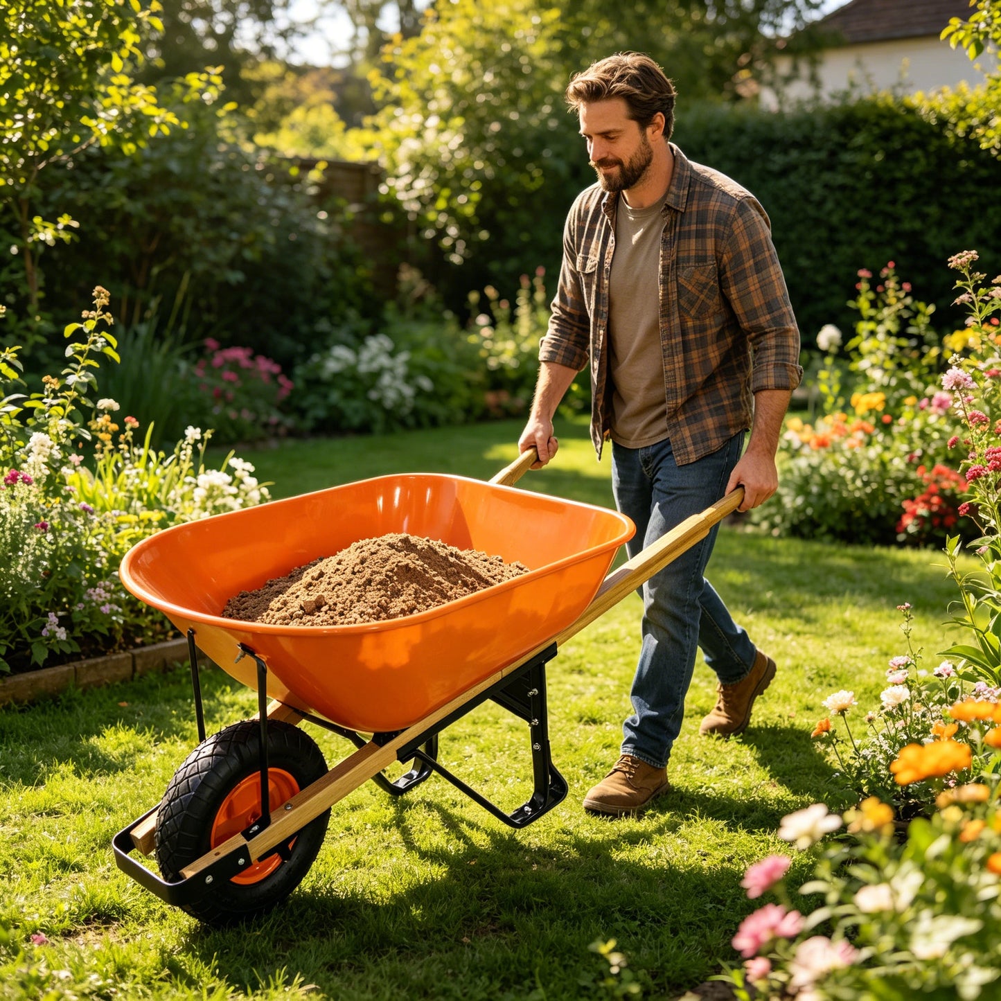 Steel Tray Wheelbarrow Two-Wheeled Trolley for Garden Use