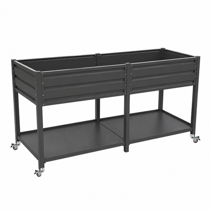 Dual Tier Elevated Metal Raised Garden Bed with Lockable Wheels & Lower Storage Shelf