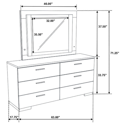 Felicity 6-drawer Dresser with LED Mirror White High Gloss