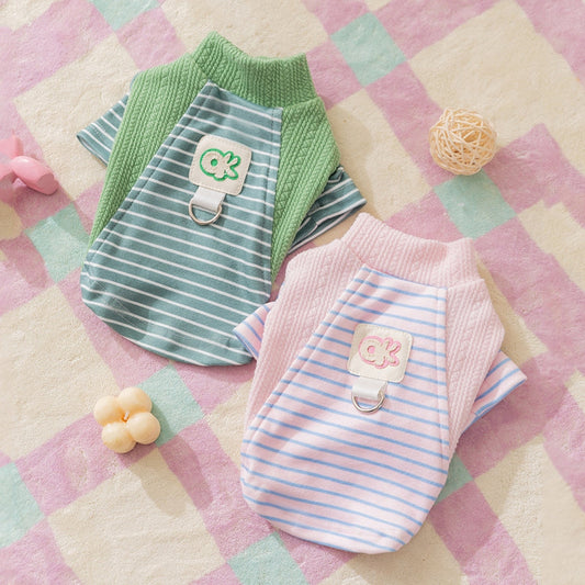 Cute Striped Dog Shirts With Belt Loops, Soft Knitted Pet Clothes For Puppies And Cats, Fashionable Puppy Clothing