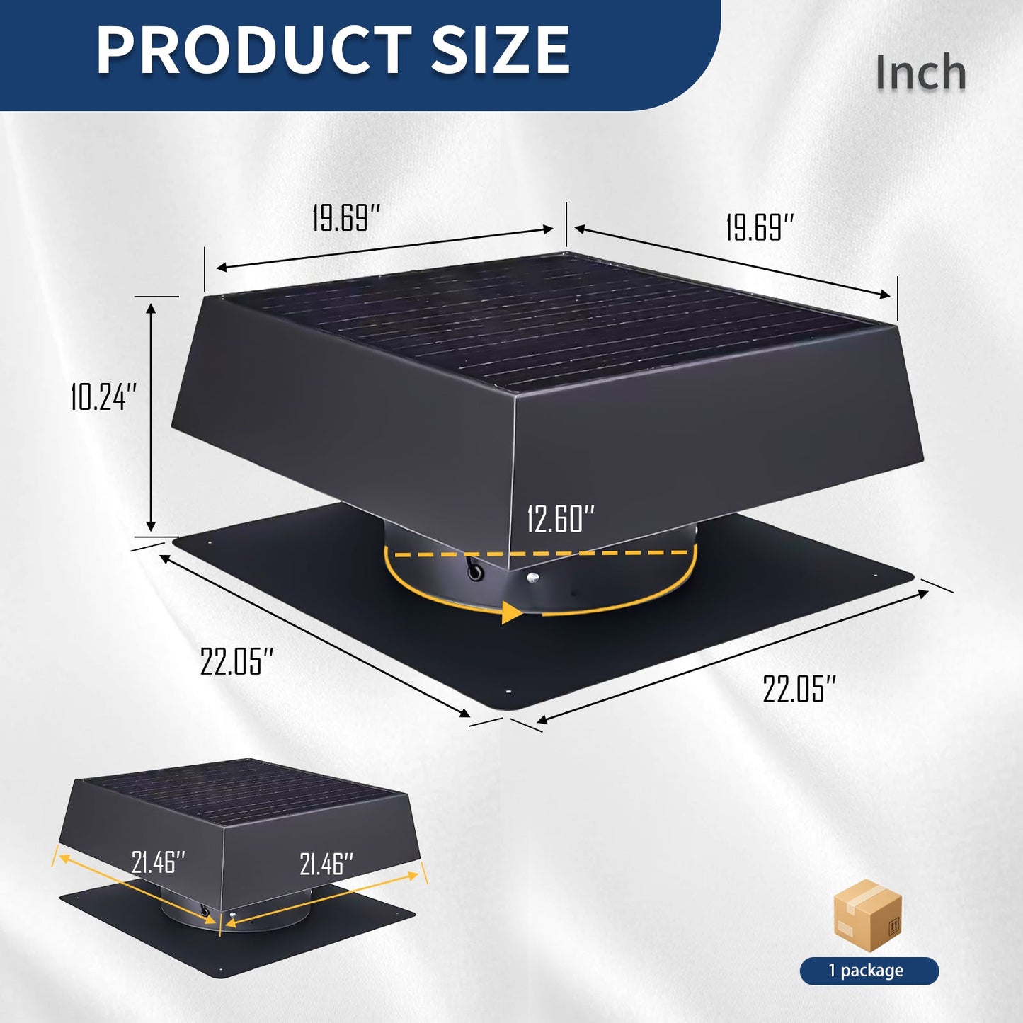 12" Flush Mount Trapezoid Solar Attic Vent with Dual Power Roof Exhaust Fan